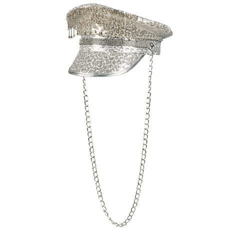 Dusty Delight Hat with silver sequins and link chain.