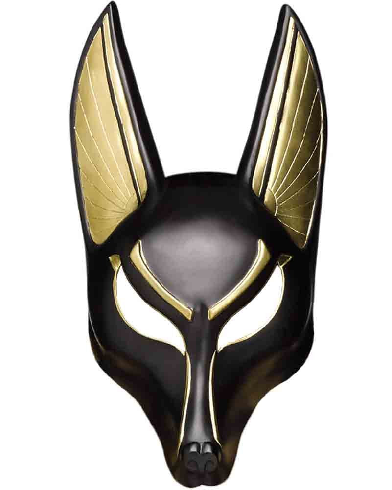 Adult Anubis Mask with black and gold canine design featuring long ears and eye accents.