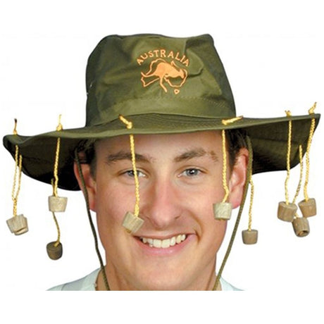 Australian corks hat in khaki green for fancy dress party accessory.