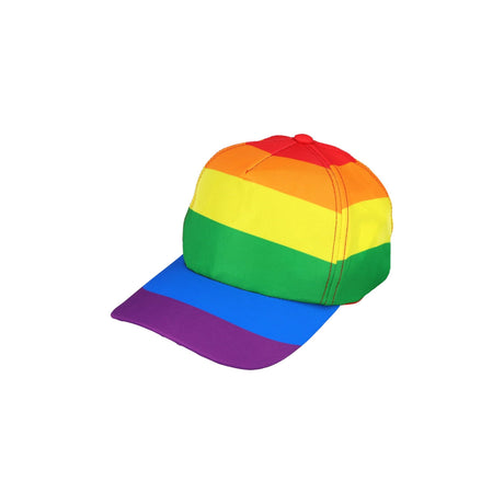 Rainbow Pride snapback hat with six-stripe LGBTQ+ flag design.