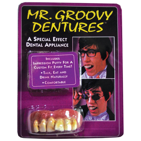 Mr Groovy False Teeth, fancy dress costume accessory for Halloween parties.