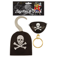 Pirate hook, eye patch, and earring costume accessory pack for kids.