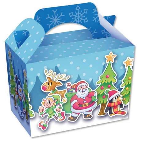 Playwrite Christmas Party meal treat boxes with festive design.