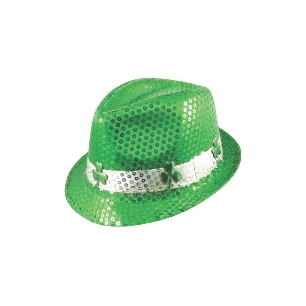 Sequin Trilby Hat (Green Shamrock) St Patricks Day Fancy Dress