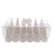 Pack of 24 white wedding cake bubbles with wand, ideal for favors.