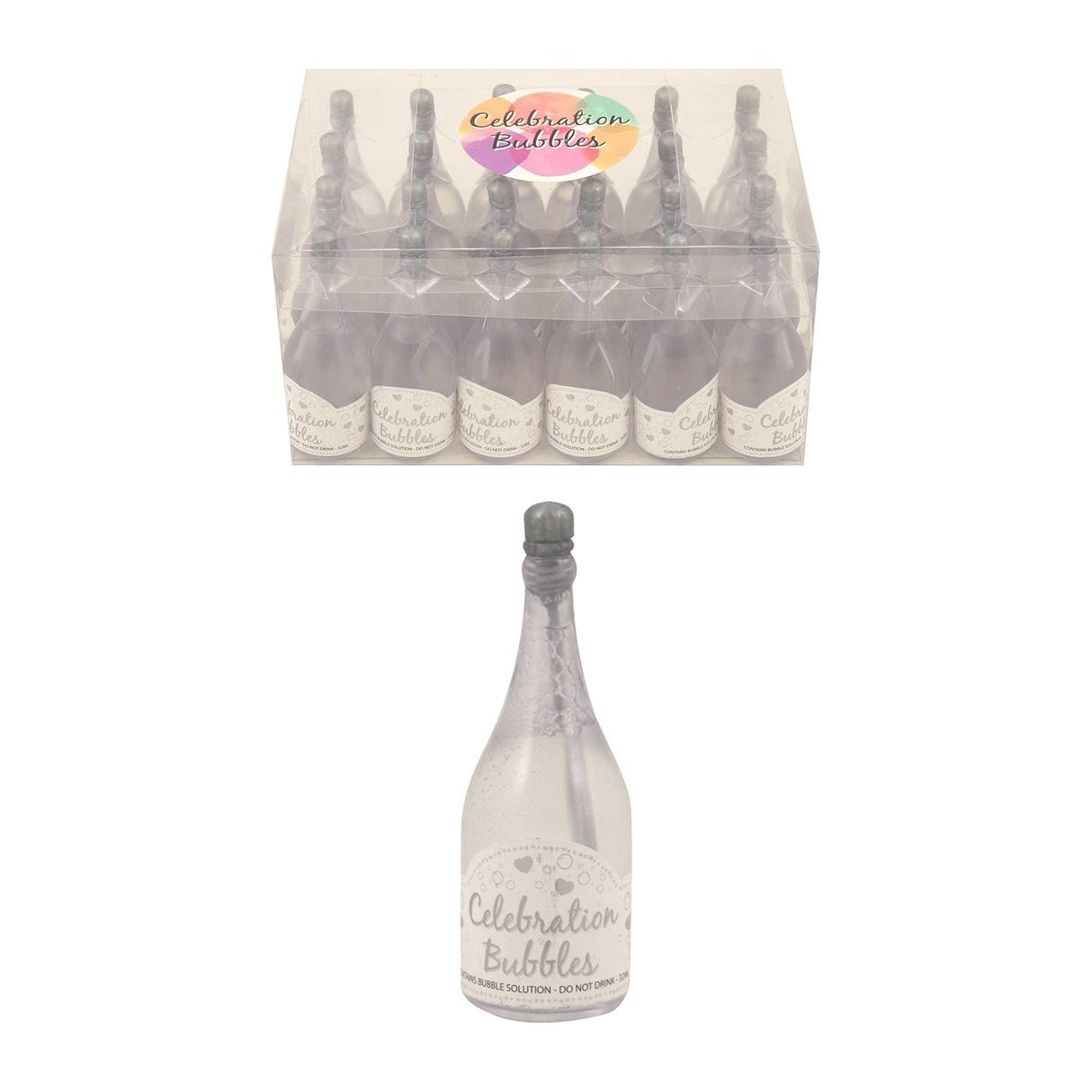 Champagne Bottle Bubbles Silver pack of 24 for wedding party decoration.