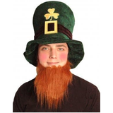 Adult Deluxe Green Leprechaun Top Hat with Ginger Beard St Patrick's Day