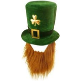 Adult Deluxe Green Leprechaun Top Hat with Ginger Beard St Patrick's Day