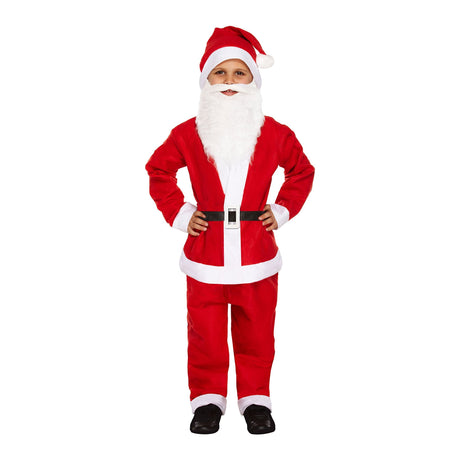 Children's Santa Claus costume for ages 4-6, includes red jacket, trousers, hat, black belt, and beard.