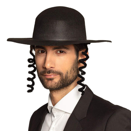 Adult Rabbi Hat with black braids, one size fit for adults.