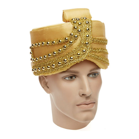 Luxurious Sultan Hat in gold with ornate detailing, perfect for adding elegance to any outfit.