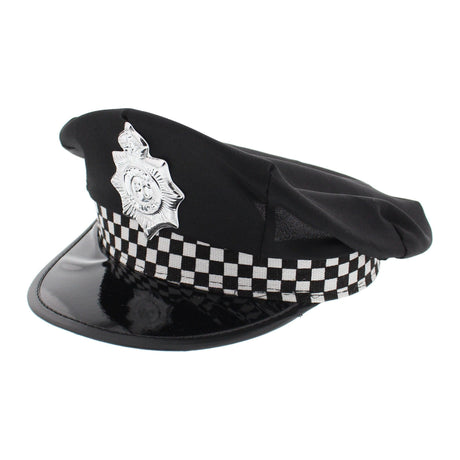 HENBRANDT Adult Police Cap with Checked Band and Badge Unisex British Police ... - TC Toys