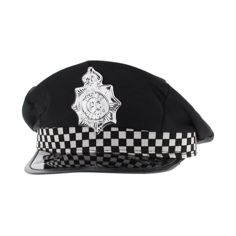 HENBRANDT Adult Police Cap with Checked Band and Badge Unisex British Police ... - TC Toys