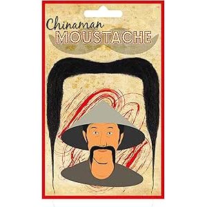 Chinaman Moustache costume accessory pack with illustration.