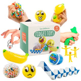 11 Pack Fidget Toys for stress relief and relaxation, featuring various textures and shapes.