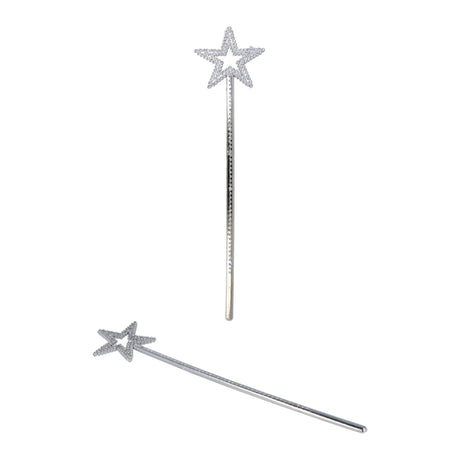 Large silver star wand, 35cm, perfect for fancy dress or gifts.