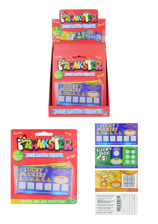 Joke Lotto Tickets prank pack with three assorted designs for entertainment and fun.