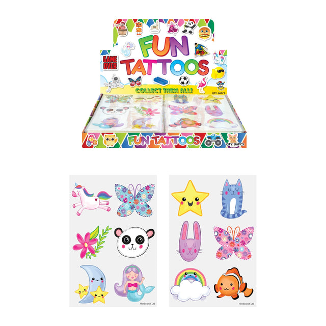 Mini Cute Temporary Tattoos 12 Piece Pack with fun designs.