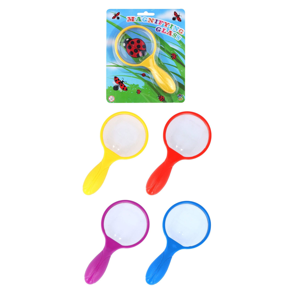 Assorted colored magnifying glasses, ideal for party favors and school projects, 15cm size.