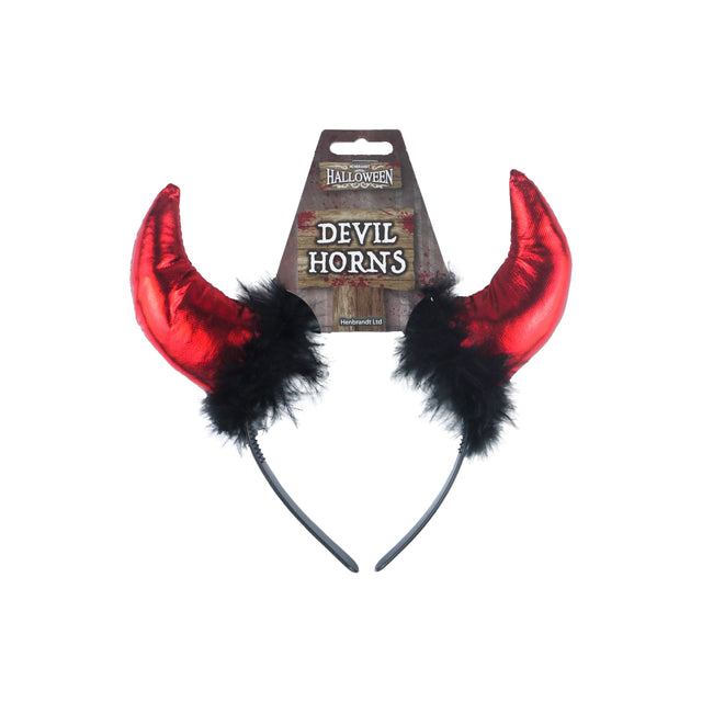 Devil horns with fur headband for Halloween costume accessory.