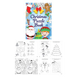 Mini Christmas puzzle book with festive cover featuring Santa, elves, and puzzles.