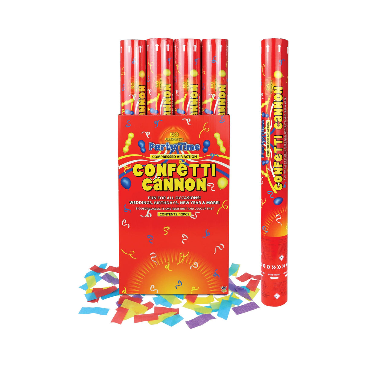 Multicolour confetti cannon, 50cm, ideal for celebrations.